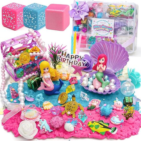 طقم العجين الحسي في Golray Mermaid - Play Dough مجموعة مع 3 عبوات من PlayDough ، وشخصيان حورية البحر ، ولعب الحيوانات البحرية وألعاب النباتات والملحقات الزخرفية ، وهدايا الألعاب الحسية للأطفال والأطفال الصغار in Saudi Arabia