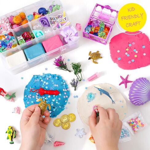 طقم العجين الحسي في Golray Mermaid - Play Dough مجموعة مع 3 عبوات من PlayDough ، وشخصيان حورية البحر ، ولعب الحيوانات البحرية وألعاب النباتات والملحقات الزخرفية ، وهدايا الألعاب الحسية للأطفال والأطفال الصغار in Saudi Arabia