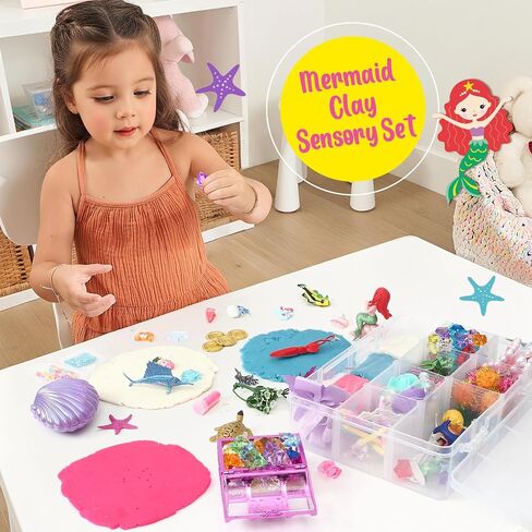 طقم العجين الحسي في Golray Mermaid - Play Dough مجموعة مع 3 عبوات من PlayDough ، وشخصيان حورية البحر ، ولعب الحيوانات البحرية وألعاب النباتات والملحقات الزخرفية ، وهدايا الألعاب الحسية للأطفال والأطفال الصغار in Saudi Arabia