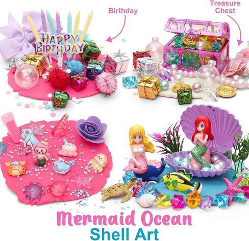 طقم العجين الحسي في Golray Mermaid - Play Dough مجموعة مع 3 عبوات من PlayDough ، وشخصيان حورية البحر ، ولعب الحيوانات البحرية وألعاب النباتات والملحقات الزخرفية ، وهدايا الألعاب الحسية للأطفال والأطفال الصغار in Saudi Arabia