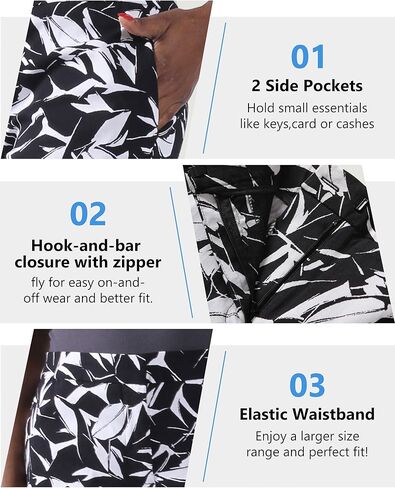 KELLY KLARK Women's Bermuda Shorts, 9" Knee Length Golf Shorts with Pockets Comfort Stretch Chino Shorts for Women, Black White Floral,Size 8 in Saudi Arabia