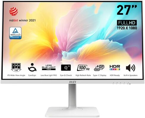 شاشة كمبيوتر MSI Modern MD2712PW مقاس 27 بوصة IPS 1920 x 1080 (FHD)، مزامنة تكيفية، جاهزة لـ HDR، HDMI، توصيل طاقة USBC 15 وات، مكبر صوت، قابل للتركيب على VESA، ارتفاع قابل للتعديل، 1 مللي ثانية، أبيض in Saudi Arabia