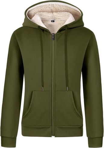 Gihuo Women's Sherpa Lined Hooded Sweatshirt Zip Up Winter Warm Hoodie Comfy Hooded Fleece Jacket in Kuwait