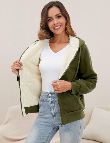 Gihuo Women's Sherpa Lined Hooded Sweatshirt Zip Up Winter Warm Hoodie Comfy Hooded Fleece Jacket in Kuwait