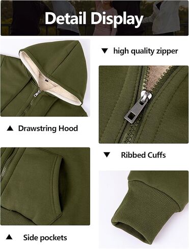 Gihuo Women's Sherpa Lined Hooded Sweatshirt Zip Up Winter Warm Hoodie Comfy Hooded Fleece Jacket in Kuwait