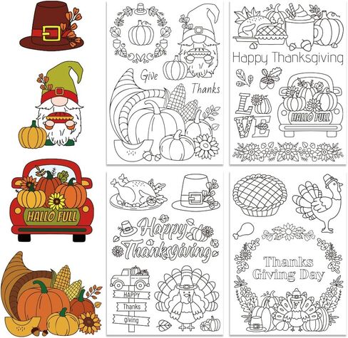 GLOBLELAND 4 Sheets Thanksgiving Turkey Water Soluble Hand Sewing Stabilizers for Fabric Stitch Practice Autumn Pumpkin Embroidery Stickers Wash Away Stabilizers for Embroidery Beginners Lovers in Saudi Arabia