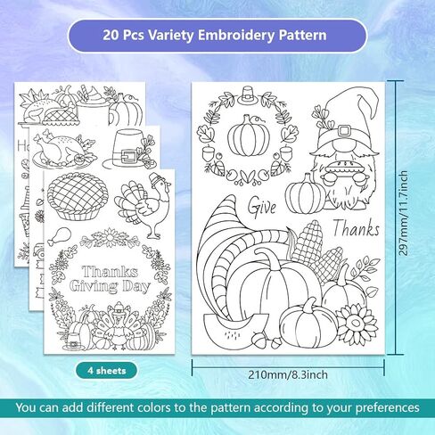 GLOBLELAND 4 Sheets Thanksgiving Turkey Water Soluble Hand Sewing Stabilizers for Fabric Stitch Practice Autumn Pumpkin Embroidery Stickers Wash Away Stabilizers for Embroidery Beginners Lovers in Saudi Arabia