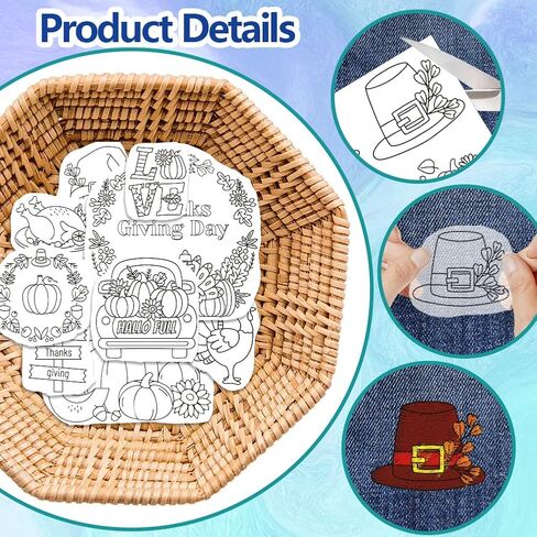 GLOBLELAND 4 Sheets Thanksgiving Turkey Water Soluble Hand Sewing Stabilizers for Fabric Stitch Practice Autumn Pumpkin Embroidery Stickers Wash Away Stabilizers for Embroidery Beginners Lovers in Saudi Arabia