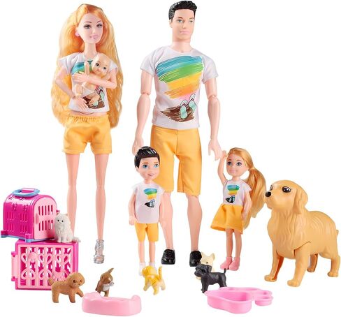 Dolls Set of 6 People with Dollhouse Pets Included Pregnant Mom Dad 3 Kids and Baby Boy in Mommy's Tummy, Doll Playsets and Accessories for 3-12 Years Old in Saudi Arabia