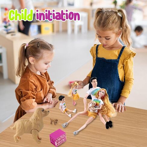 Dolls Set of 6 People with Dollhouse Pets Included Pregnant Mom Dad 3 Kids and Baby Boy in Mommy's Tummy, Doll Playsets and Accessories for 3-12 Years Old in Saudi Arabia