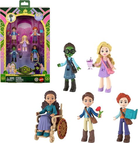 طلاب Mattel Universal Pictures 'Wicked of Shiz Multipack ، 5 دمى صغيرة مع مظهر توقيع و 9 ملحقات لرواية القصص ، مستوحاة من الفيلم in Saudi Arabia