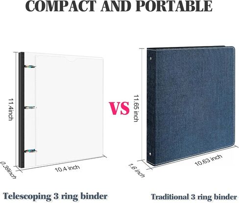 Infun 1 Inch Telescoping 3 Binder Binder Black+White - 4 PCS ， عددات مرنة مع غطاء أمامي قابل للتخصيص وجيب كتالوج واضح ، وحلقة 1 بوصة 3 ، 225 صفيحة in Kuwait