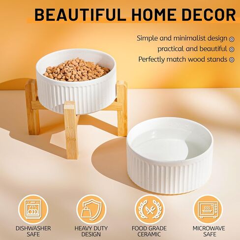 Non-Slip Ceramic Dog Bowls,6" Dog Food and Water Bowl Set with Silicone Base, 32oz/4cups Weighted Flip-Proof Pet Feeding Bowl for Medium Dogs (Medium,White) in Saudi Arabia