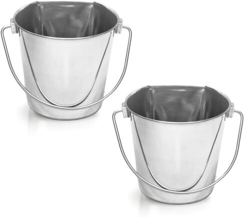 2 Quart Stainless Steel Flat Side Bucket | Fits kennels Cages Critter Crates Hanging Pet Pail | Heavy Duty Food & Water Feeding Pails for Small Birds Dog Cat | Multipurpose use, Pack of 2 in Kuwait