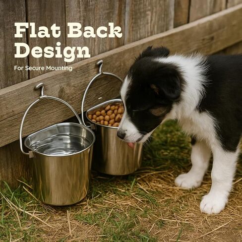 2 Quart Stainless Steel Flat Side Bucket | Fits kennels Cages Critter Crates Hanging Pet Pail | Heavy Duty Food & Water Feeding Pails for Small Birds Dog Cat | Multipurpose use, Pack of 2 in Kuwait