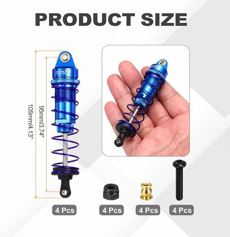 Meccanixity 4pcs Rc assorber 1/10 95mm الألومنيوم الخيوط الأمامي والخلفي تم تجميع مثبطات الصدمات الخلفية لـ 1/10 RC Car Crawler Truck in Kuwait