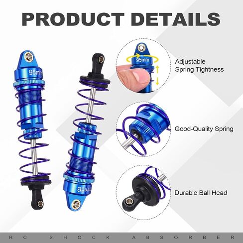 Meccanixity 4pcs Rc assorber 1/10 95mm الألومنيوم الخيوط الأمامي والخلفي تم تجميع مثبطات الصدمات الخلفية لـ 1/10 RC Car Crawler Truck in Kuwait