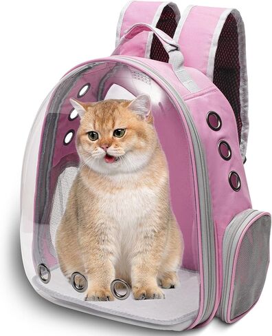 Vivicreate Large Cat Backpack Carrier for Travel and Hiking Transparent Pet Bubble Backpack for Cats up to 20lbs with Ventilation and Padded Straps Mochila para Gatos transportadora mascotas (Pink) in Saudi Arabia