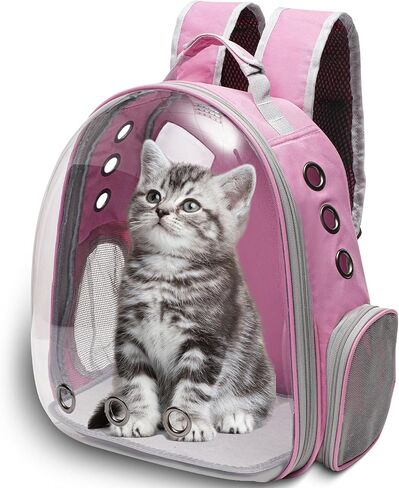 Vivicreate Large Cat Backpack Carrier for Travel and Hiking Transparent Pet Bubble Backpack for Cats up to 20lbs with Ventilation and Padded Straps Mochila para Gatos transportadora mascotas (Pink) in Saudi Arabia