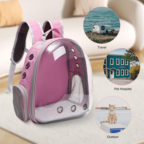Vivicreate Large Cat Backpack Carrier for Travel and Hiking Transparent Pet Bubble Backpack for Cats up to 20lbs with Ventilation and Padded Straps Mochila para Gatos transportadora mascotas (Pink) in Saudi Arabia