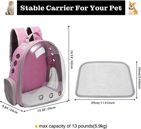 Vivicreate Large Cat Backpack Carrier for Travel and Hiking Transparent Pet Bubble Backpack for Cats up to 20lbs with Ventilation and Padded Straps Mochila para Gatos transportadora mascotas (Pink) in Saudi Arabia