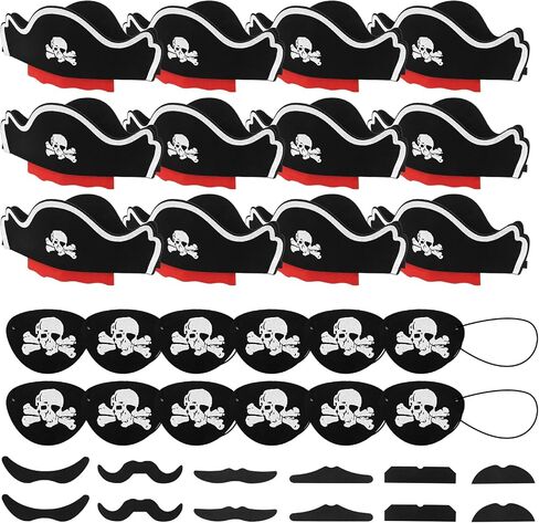 36PCS Pirate Hat Set, Hats Fake Mustaches Eye Patches, Bulk Pirate Party Favors for Pirate Theme Party Supplies Halloween Fancy Dress Masquerade Cosplay in Saudi Arabia