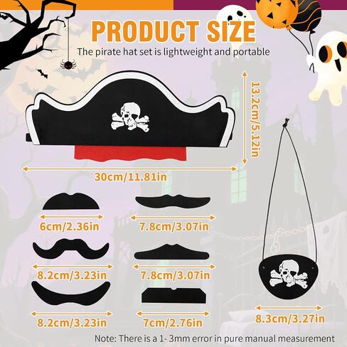 36PCS Pirate Hat Set, Hats Fake Mustaches Eye Patches, Bulk Pirate Party Favors for Pirate Theme Party Supplies Halloween Fancy Dress Masquerade Cosplay in Saudi Arabia
