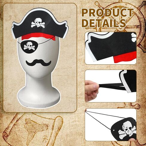 36PCS Pirate Hat Set, Hats Fake Mustaches Eye Patches, Bulk Pirate Party Favors for Pirate Theme Party Supplies Halloween Fancy Dress Masquerade Cosplay in Saudi Arabia