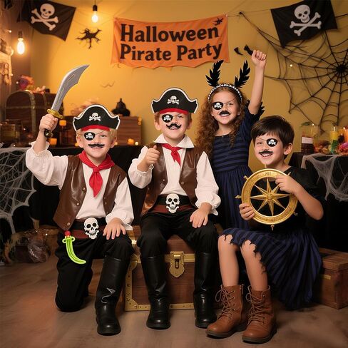 36PCS Pirate Hat Set, Hats Fake Mustaches Eye Patches, Bulk Pirate Party Favors for Pirate Theme Party Supplies Halloween Fancy Dress Masquerade Cosplay in Saudi Arabia