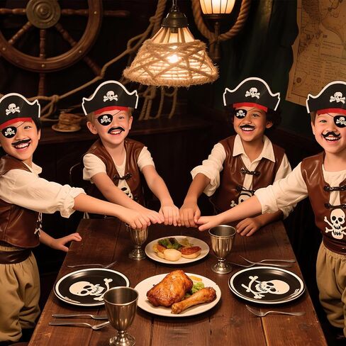 36PCS Pirate Hat Set, Hats Fake Mustaches Eye Patches, Bulk Pirate Party Favors for Pirate Theme Party Supplies Halloween Fancy Dress Masquerade Cosplay in Saudi Arabia