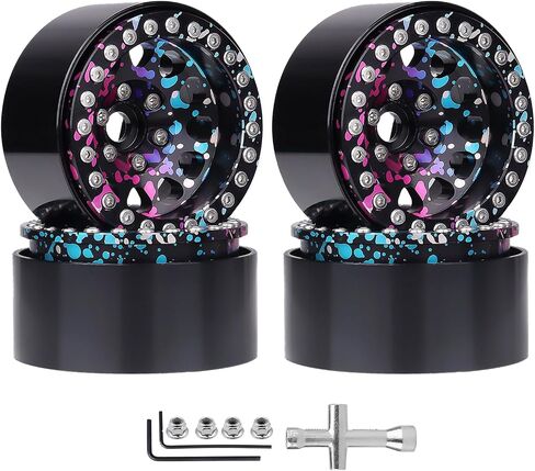 HobbyPark Graffiti Splash Anodized 1.9 Beadlock Wheels -10mm Negative Offset Deep Dish 1.9 Beadlocks Rims for 1/10 RC Crawler SCX10 II TRX4 VS4-10 Gen8 Upgrades in Saudi Arabia