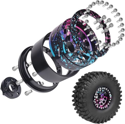 HobbyPark Graffiti Splash Anodized 1.9 Beadlock Wheels -10mm Negative Offset Deep Dish 1.9 Beadlocks Rims for 1/10 RC Crawler SCX10 II TRX4 VS4-10 Gen8 Upgrades in Saudi Arabia