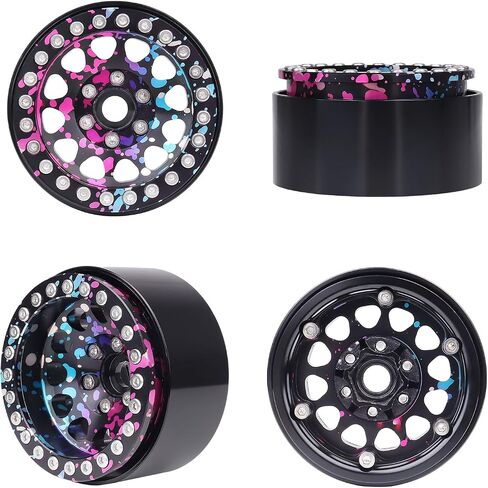 HobbyPark Graffiti Splash Anodized 1.9 Beadlock Wheels -10mm Negative Offset Deep Dish 1.9 Beadlocks Rims for 1/10 RC Crawler SCX10 II TRX4 VS4-10 Gen8 Upgrades in Saudi Arabia