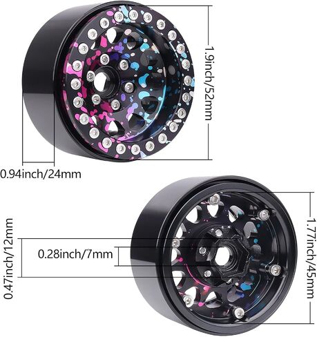 HobbyPark Graffiti Splash Anodized 1.9 Beadlock Wheels -10mm Negative Offset Deep Dish 1.9 Beadlocks Rims for 1/10 RC Crawler SCX10 II TRX4 VS4-10 Gen8 Upgrades in Saudi Arabia