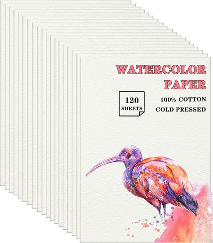 Silunkia 120 Sheets 100 ٪ ورقة ألوان مائية القطن 8.5 × 11 للطلاء ، 140 رطل/300GSM بارد ثقيل الضغط على الورق الأبيض للطلاب الفنانين البالغين يرسمون بطاقات هدايا عيد الحب in Kuwait