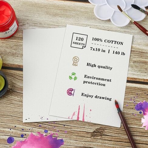 Silunkia 120 Sheets 100 ٪ ورقة ألوان مائية القطن 8.5 × 11 للطلاء ، 140 رطل/300GSM بارد ثقيل الضغط على الورق الأبيض للطلاب الفنانين البالغين يرسمون بطاقات هدايا عيد الحب in Kuwait