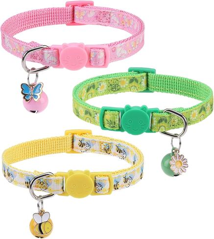 BINGPET Reflective Cat Collar Breakaway with Bells,3 Pack Kitten Collar for Girl Boy Cats with Cute Pendant Glow in The Dark,Adjustable 8''-11.8'',Pink in Saudi Arabia