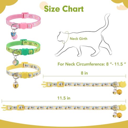 BINGPET Reflective Cat Collar Breakaway with Bells,3 Pack Kitten Collar for Girl Boy Cats with Cute Pendant Glow in The Dark,Adjustable 8''-11.8'',Pink in Saudi Arabia