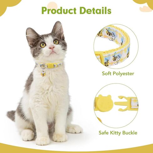 BINGPET Reflective Cat Collar Breakaway with Bells,3 Pack Kitten Collar for Girl Boy Cats with Cute Pendant Glow in The Dark,Adjustable 8''-11.8'',Pink in Saudi Arabia