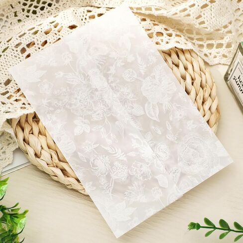 Whaline 120 PCS سترات Vellum مسبقًا لدعوات 5 × 7 مشفرة بطاقات الأزهار الأزهار البيضاء لبطاقات حفل زفاف حفل زفاف للملاحظة in Saudi Arabia