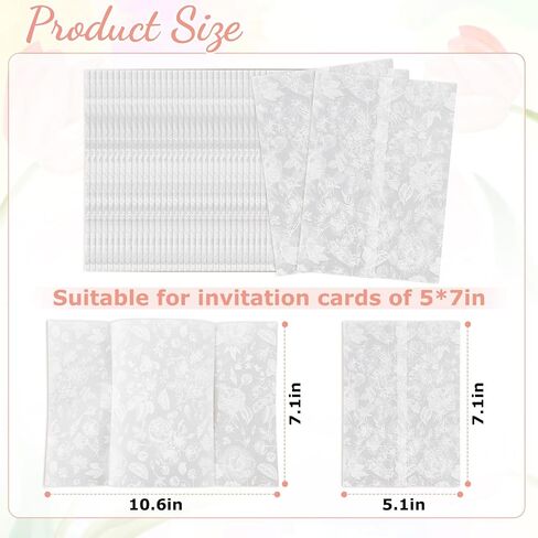 Whaline 120 PCS سترات Vellum مسبقًا لدعوات 5 × 7 مشفرة بطاقات الأزهار الأزهار البيضاء لبطاقات حفل زفاف حفل زفاف للملاحظة in Saudi Arabia
