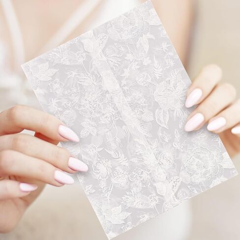 Whaline 120 PCS سترات Vellum مسبقًا لدعوات 5 × 7 مشفرة بطاقات الأزهار الأزهار البيضاء لبطاقات حفل زفاف حفل زفاف للملاحظة in Saudi Arabia