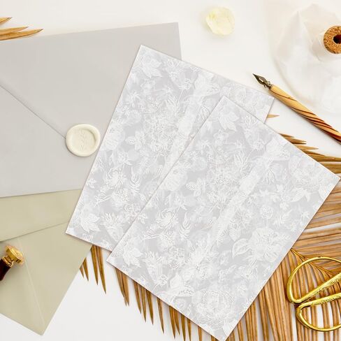Whaline 120 PCS سترات Vellum مسبقًا لدعوات 5 × 7 مشفرة بطاقات الأزهار الأزهار البيضاء لبطاقات حفل زفاف حفل زفاف للملاحظة in Saudi Arabia
