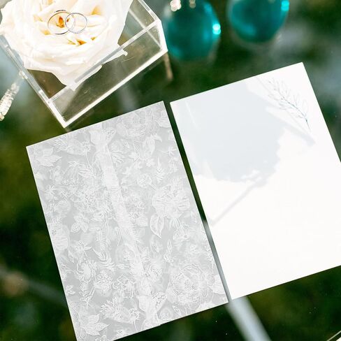 Whaline 120 PCS سترات Vellum مسبقًا لدعوات 5 × 7 مشفرة بطاقات الأزهار الأزهار البيضاء لبطاقات حفل زفاف حفل زفاف للملاحظة in Saudi Arabia