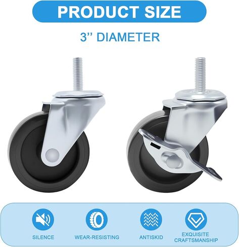 قطر 3 "، وعجلة الرفوف متوافقة مع Seville Classics Hucky STEM Threader Debivel Locking Casters للمكتب ، والمطبخ ، والمرآب ، والمستودعات ، 4 عجلات in Saudi Arabia