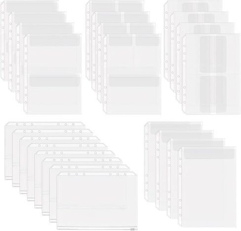 24 قطعة A5 Binder إدراج ، جيوب الموثق A5 ، 6 ثقوب مقاومة للماء PVC Clear Szipper Bolders إدراجات ل 6 حلقة مخطط الملحقات صور بطاقات الفواتير منظم in Kuwait