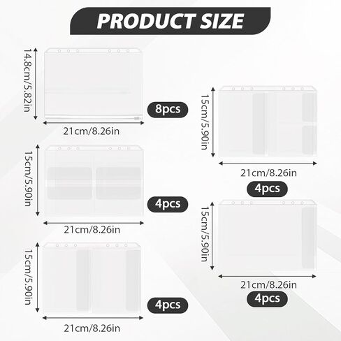 24 قطعة A5 Binder إدراج ، جيوب الموثق A5 ، 6 ثقوب مقاومة للماء PVC Clear Szipper Bolders إدراجات ل 6 حلقة مخطط الملحقات صور بطاقات الفواتير منظم in Kuwait