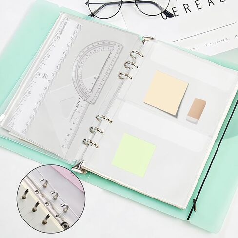 24 قطعة A5 Binder إدراج ، جيوب الموثق A5 ، 6 ثقوب مقاومة للماء PVC Clear Szipper Bolders إدراجات ل 6 حلقة مخطط الملحقات صور بطاقات الفواتير منظم in Kuwait