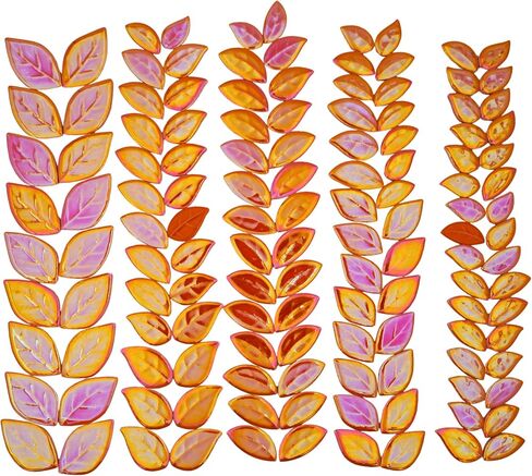New Ceramic Leaf Mosaic Tiles, Mixed Sizes, 1.1 lbs, Beautiful Colors, Perfect for DIY Crafts, Indoor & Outdoor Decor, Garden Art & Mosaic Projects (Iridescent Orange) in Kuwait