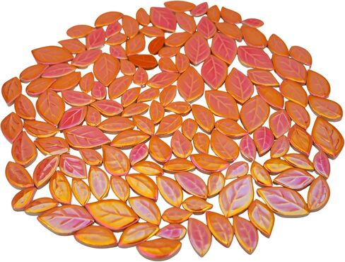 New Ceramic Leaf Mosaic Tiles, Mixed Sizes, 1.1 lbs, Beautiful Colors, Perfect for DIY Crafts, Indoor & Outdoor Decor, Garden Art & Mosaic Projects (Iridescent Orange) in Kuwait